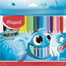 Комплект флумастери Maped Color Peps - Ocean, 18 цвята