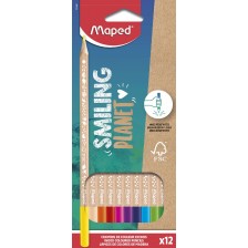 Комплект цветни моливи Maped - Smiling Planet, 12 цвята -1