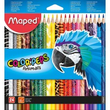 Комплект цветни моливи Maped Color Peps - Animals, 24 цвята -1