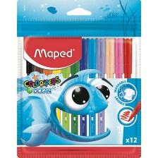Комплект флумастери Maped Color Peps - Ocean, 12 цвята -1