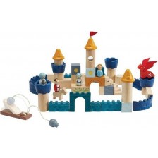 Комплект дървени кубчета за редене PlanToys - Замък