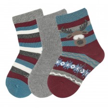Комплект детски къси чорапи Sterntaler- 3 чифта с еленче, 17/18 размер, 6-12 месеца
