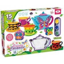 Комплект за оцветяване Felyx Toys - Керамичен сервиз за чай, Пеперуди, 15 части -1