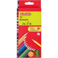 Комплект цветни триъгълни моливи Herlitz - 12 броя