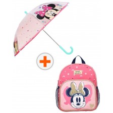 Комплект за детска градина Vadobag Minnie Mouse - Раница с мрежести джобчета и чадър, Little Precious -1