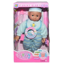 Кукла-бебе Raya Toys - С функции и аксесоари, синьо -1