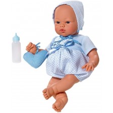 Кукла бебе Asi - Коке, със синьо костюмче и чантичка, 36 cm