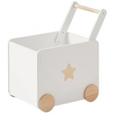 Кутия за играчки с колела Ginger Home - Дървена, бяла, 38 х 45 х 54 cm -1