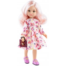 Кукла Paola Reina Amigas - Роса, с розова коса, рокля на цветя и чанта, 32 cm