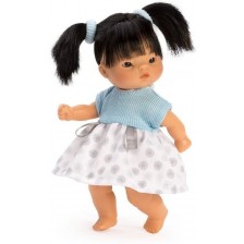 Кукла Asi Bombonchin - Чени, със синя рокля и две опашки, 20 cm