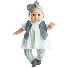Кукла-бебе Paola Reina Manus - Агата, с туника със звездички и сива жилетка, 36 cm -1