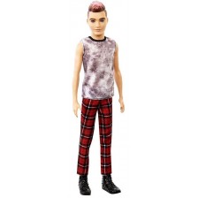 Кукла Mattel Barbie Fashionistas - Кен, с кариран панталон и потник -1