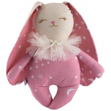 Кукла от плат Asi Dolls - Малкото зайче Оливия, розово с бели звезди, 34 cm