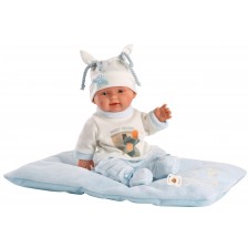 Кукла-бебе Llorens - Със сини дрешки, възглавничка и бяла шапка, 26 cm -1