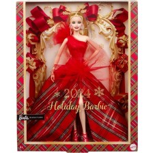 Кукла Barbie Signature - 2024 Holiday Barbie, в празнична рокля и руса коса -1