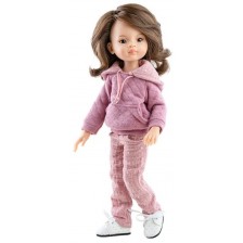Кукла Paola Reina Amgas - Лу, с лилава блуза с качулка и панталон, 32 cm -1
