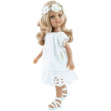 Кукла Paola Reina Amigas - Лусиана, с бяла рокля и лента за коса, 32 cm