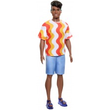 Кукла Barbie Fashionistas - Кен, с оранжево-бяла тениска