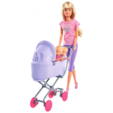 Кукла Simba Toys Steffi Love - Стефи на разходка, лилав панталон -1