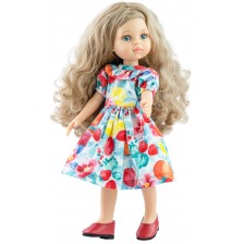 Кукла Paola Reina Amigas - Карла, с цветна рокля на плодчета, 32 cm -1