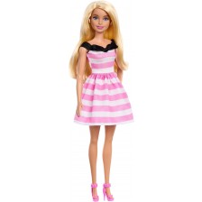 Кукла Barbie - 65-та годишнина, с рокля на розови райета -1