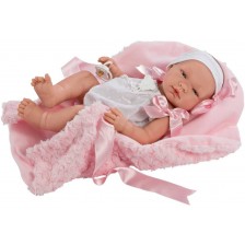 Кукла Asi Dolls - Бебе Мария, с бяло гащеризонче и розово одеяло -1