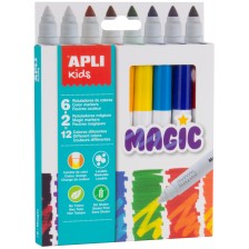 Комплект флумастери APLI - Магически, 8 броя, 12 цвята