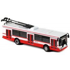 Метален тролейбус Rappa - 16 cm, червено-бял