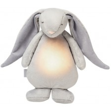 Мека играчка с нощна лампа и успокояващи звуци Moonie - Зайо, Silver -1