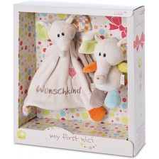 Мека играчка и кърпичка за гушкане Nici - Слонът Дънди с надпис
