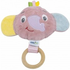 Мека играчка с дървен ринг BabyJem - Mini Elephant, Rose  -1
