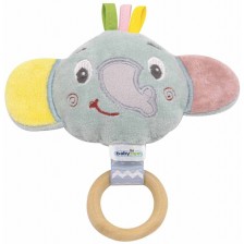 Мека играчка с дървен ринг BabyJem - Mini Elephant, Green