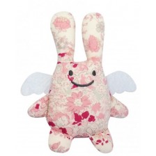 Мека играчка Trousselier - Зайче ангелче с дрънкалка, с розови цветя, 20 cm -1