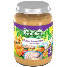 Млечна каша Bebelan Puree - Ябълки, банан и манго с овесени ядки, 190 g -1