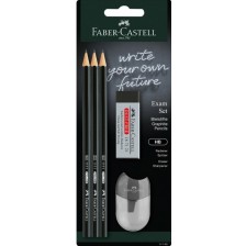 Комплект моливи Faber-Castell 1111 - HB, 3 броя, с гума и острилка -1