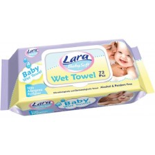 Мокри кърпи с капак Lara Baby Soft -Anti Allergen, 72 броя, лилави