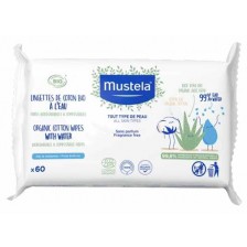 Мокри кърпички Mustela - С органичен памук и 99% вода, 60 броя 