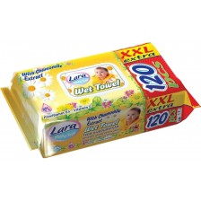 Мокри кърпи с капак  Lara Baby Soft - XXL Extra, Лайка, 120 броя