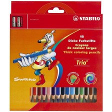Моливи Stabilo Swano Trio – Макси, 18 цвята, с острилка