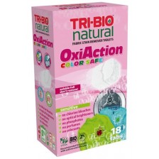 Натурални таблетки за премахване на петна Tri-Bio - Oxi-Action, За цветно пране, 18 таблетки