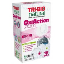 Натурални таблетки за премахване на петна Tri-Bio - За бяло пране, Oxi-Action, 18 таблетки