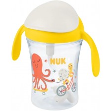 Неразливаща чаша със сламка NUK - Motion Cup, 230 ml, жълта -1