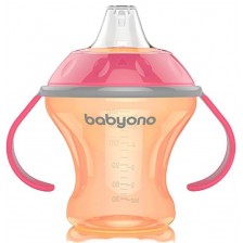 Неразливаща чаша с мек накрайник Babyono - Natural, 180 ml, розова -1