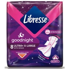 Нощни превръзки с крилца Libresse - Ultra Goodnight Extra Large, 8 броя -1