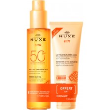 Nuxe Sun Комплект - Олио за тен, SPF50 + Лосион за след слънце, 150 + 100 ml (Лимитирано) -1