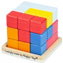 Образователен логически пъзел Bigjigs - Цветен куб