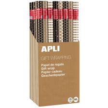Опаковъчна хартия Apli - Крафт, с черни и цветни мотиви, асортимент