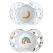 Ортодонтични залъгалки Tommee Tippee - Night Time, 18-36 м, 2 броя, луна/дъга -1