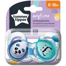 Ортодонтични залъгалки Tommee Tippee - Anytime, 6-18 месеца, 2 броя, Тъмно сини Панди -1