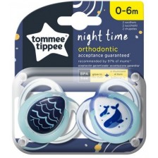 Tommee Tippee Ортодонтични залъгалки NIGHT TIME 0-6м, 2 бр./оп., Китове -1